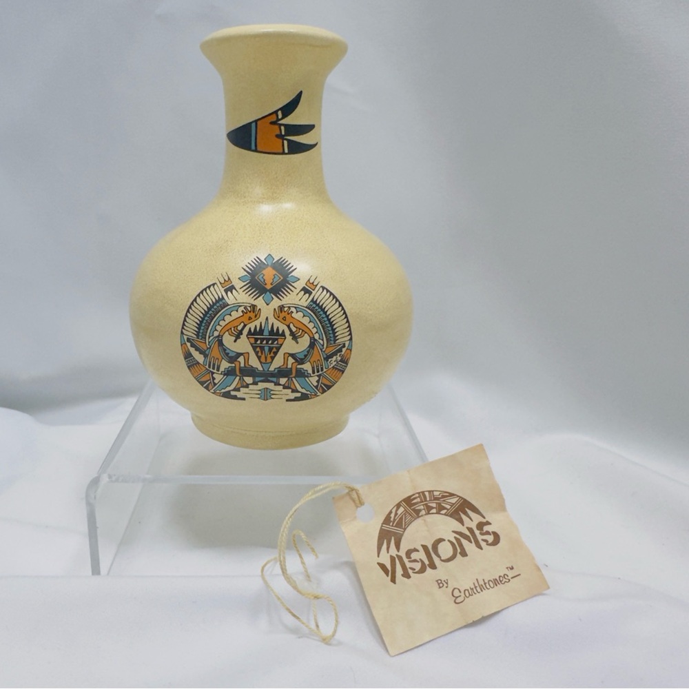 Native American Motive Bulbous Round Vase Visions by Earthtones Tucson Arizona